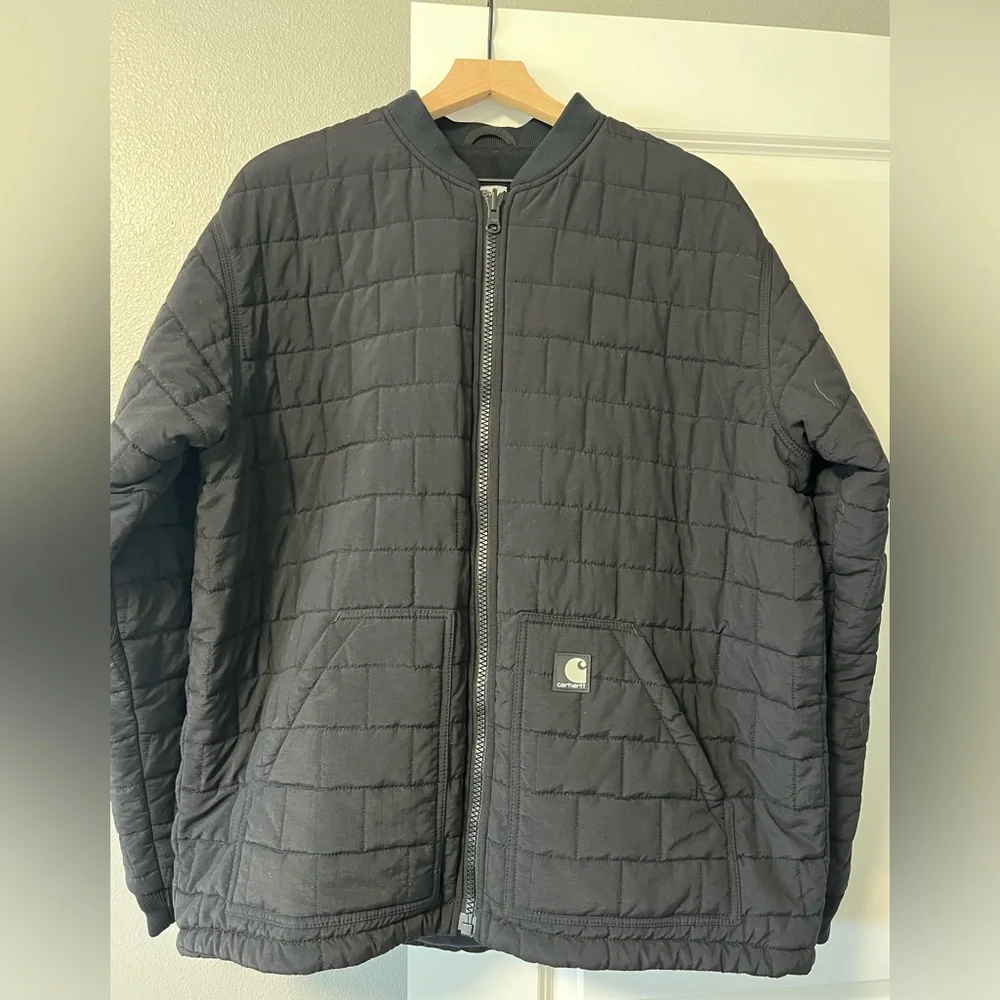 Carhartt Quilted XL Bomber Jacket Mens Large Black Puffer Zip Pockets Liner Only - Picture 2 of 15